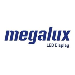 Logotipo de Megalux LED Display en texto azul sobre fondo blanco.