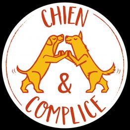 Deux chiens stylisés se faisant face, avec le texte "Chien & Complice".