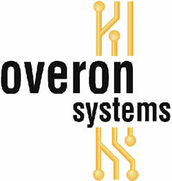 Logo mit Text „overon systems“ und gelben Linien im Hintergrund.