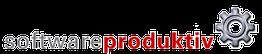 Logo mit Text "softwareproduktiv" und Zahnrad-Symbol.