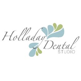 Holladay Dental Studio logo with stylized blue and green leaf design.