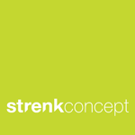 Grünes Quadrat mit dem weißen Text "strenk concept" unten links.