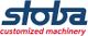 Logo mit blauem "stoba" Text und rotem "customized machinery" Untertitel.
