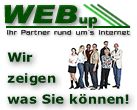 Gruppe von Menschen mit Text: "WEBup - Ihr Partner rund um's Internet. Wir zeigen was Sie können!"