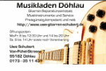 Visitenkarte von Musikladen Döhlau mit Gitarrenbild und Kontaktdaten.