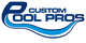 Logo with the text "Custom Pool Pros" and a stylized wave design.