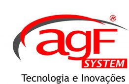 Logotipo da agF System com o texto: "Tecnologia e Inovações", em preto e vermelho.