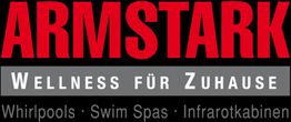 Logo von Armstark mit Text: Wellness für Zuhause, Whirlpools, Swim Spas, Infrarotkabinen.
