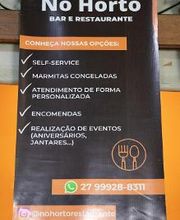 Banner promocional do "No Horto" com serviços, contato e redes sociais.
