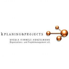 Logo von "k planing & projects" mit goldener Molekül-Grafik oben rechts.