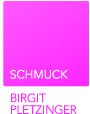 Rosa Quadrat mit Text "Schmuck Birgit Pletzinger" in Weiß und Rosa darunter.