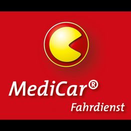 Rotes MediCar-Logo mit gelbem Symbol und Schriftzug "MediCar Fahrdienst".