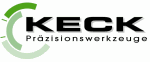 Logo der Firma KECK Präzisionswerkzeuge mit grünem und grauem Design-Element.