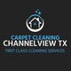 Logo for Carpet Cleaning Channelview TX, featuring a house icon and "First Class Cleaning Services."