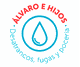 Logotipo con texto "Álvaro e Hijos. Desatrancos, fugas y pocería" y dibujo de gota de agua.