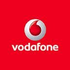 Vodafone-Logo in Rot mit stilisiertem weißen Anführungszeichen-Symbol.