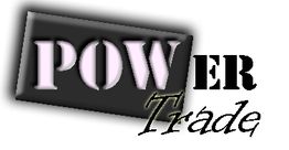 Textlogo mit den Worten "POWER Trade" in schwarz-weiß mit stilisierten Buchstaben.
