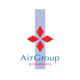Logo mit rotem Kreuz und Text "AirGroup privatejets" auf blauem Balken.