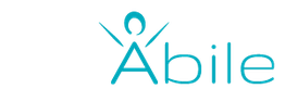 Logo con scritta "ideAbile", la "A" stilizzata rappresenta una figura umana. Sfondo nero.