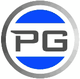 Blau-weißes Logo mit grauem Rand und den Buchstaben „PG“ in der Mitte.