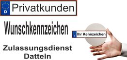 Privatkunden Wunschkennzeichen, Zulassungsdienst Datteln. Hand hält Ihr Kennzeichen.