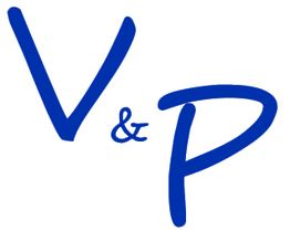 Blaues "V&P"-Logo auf weißem Hintergrund.