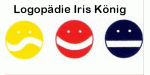 Drei bunte Smileys mit unterschiedlichen Mündern, darüber Text: "Logopädie Iris König".
