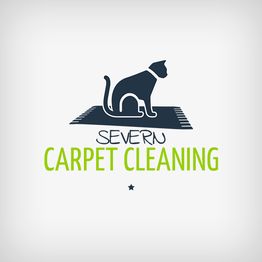 Cat silhouette on carpet with "Severn Carpet Cleaning" text.