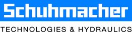 Logo mit dem Text "Schuhmacher Technologies & Hydraulics" in Blau und Schwarz.