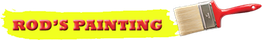"Rod's Painting logo with bold red text and a red-handled paintbrush on a yellow background."