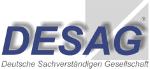 Logo der DESAG mit blauem Text "Deutsche Sachverständigen Gesellschaft" vor grauem Hintergrund.
