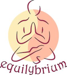Logo stilizzato di una figura meditativa su sfondo arancione e giallo, con la scritta "equilybrium".