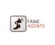 Logo: Hand mit Megafon, Text "FAME AGENTS" daneben, grau und rot auf weißem Hintergrund.
