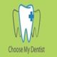 Tooth logo with a blue cross and text "Choose My Dentist" on a green background.
