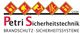 Petri Sicherheitstechnik Logo mit Piktogrammen zu Brandschutz und Sicherheitssystemen.