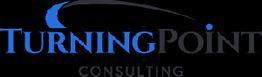 Logo for Turning Point Consulting, featuring stylized blue and black text.