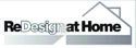 Logo met tekst "ReDesign at Home" en een huisvormige achtergrond.