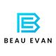 Blue "BE" logo with "BEAU EVAN" in black text below. White background.