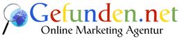 Logo der Gefunden.net Online Marketing Agentur mit Lupe und Globus.