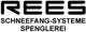 Logo mit Text: "REES SCHNEEFANG-SYSTEME SPENGLEREI" in schwarzer Schrift auf weißem Hintergrund.