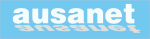 Blauer Hintergrund, weißer Text: "ausanet" mit Spiegelung.