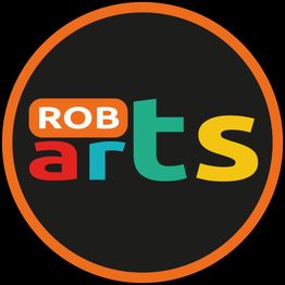 Logo con scritta "Robarts" in colori vivaci su sfondo nero, cerchio arancione attorno.