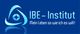 Blaues Logo mit Text: "IBE-Institut, Mein Leben so wie ich es will!" und abstraktem Symbol.