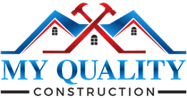 Logo with three red rooftops and "My Quality Construction" text in blue.
