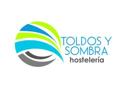 Logo de "Toldos y Sombra Hostelería" con diseño en azul, verde y gris.