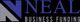 "Neal Business Funding logo with bold blue and gray text on a black background."