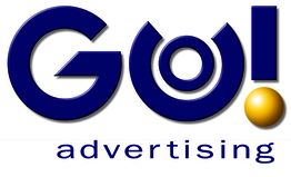 Logo mit blauem "Go!" und gelbem Punkt, darunter der Text "advertising".