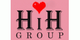 Logo mit "H i H GROUP" und rotem Herz auf rosa Hintergrund.