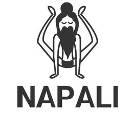 Logo mit meditierender Figur im Lotussitz, stilisiert, darüber der Text "NAPALI".