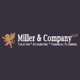 Logo of Miller & Company LLP with a griffin, specializing in taxation, accounting, financial planning.